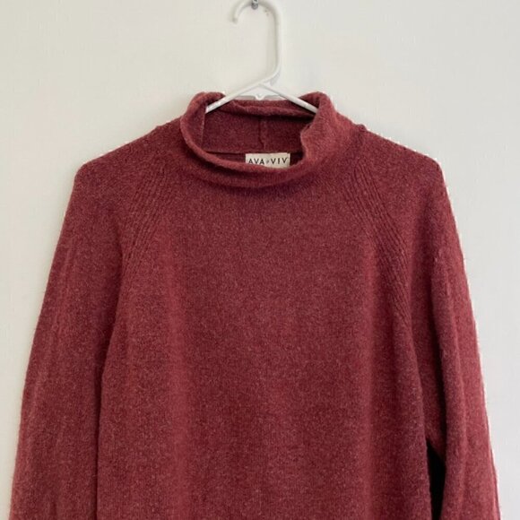 AVA & VIV Plus Size Raspberry Red Burgundy Marled Mock Neck Turtleneck ? Sweater - Picture 3 of 10